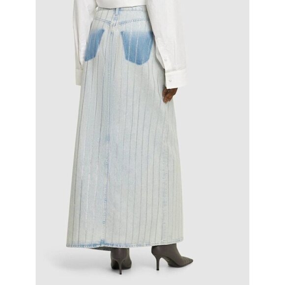 Triarchy Light Wash Rhinestone Stripe Maxi Skirt 25 - Picture 3 of 9